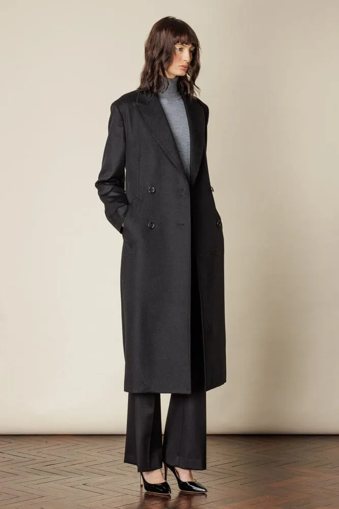 (RTW) Long 4 Button Double Breasted Broad Peak Coat - Black Wool