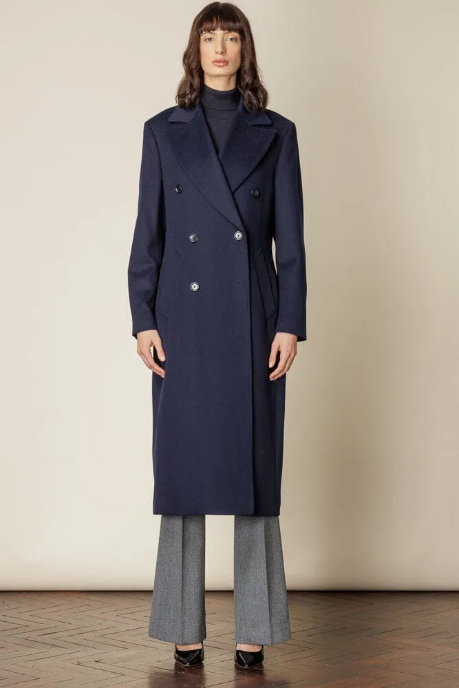 (RTW) Long 6 Button Double Breasted Broad Peak Coat  - Navy Wool