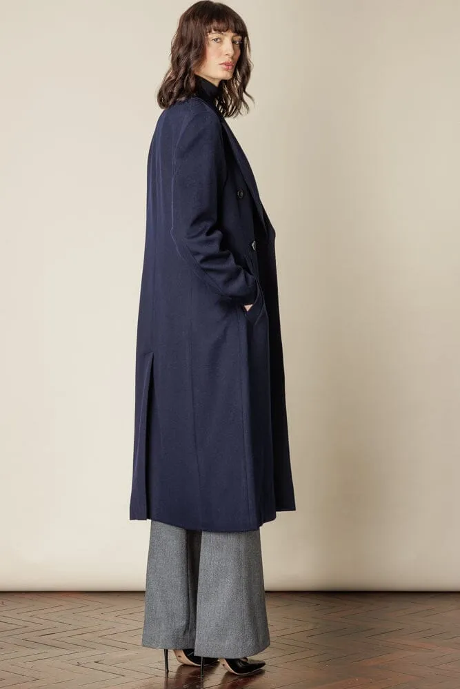 (RTW) Long 6 Button Double Breasted Broad Peak Coat  - Navy Wool