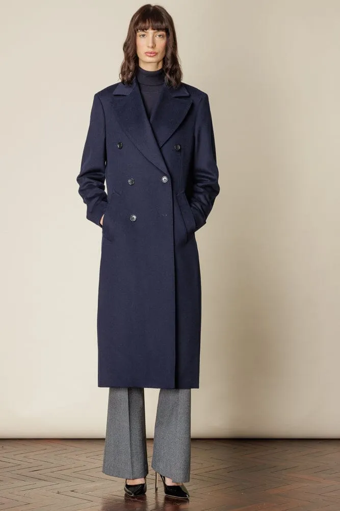 (RTW) Long 6 Button Double Breasted Broad Peak Coat  - Navy Wool