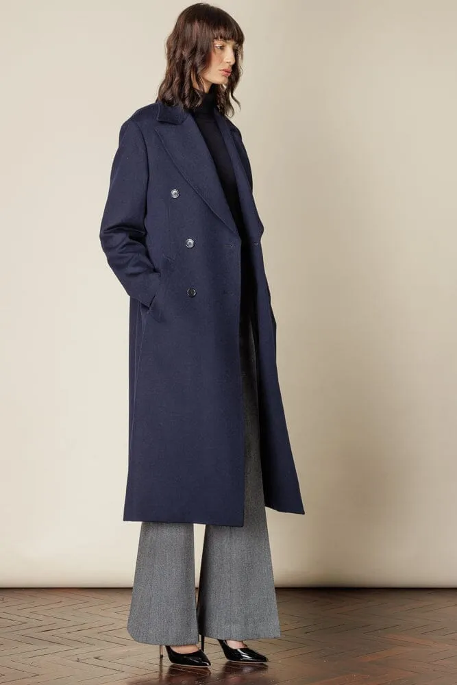 (RTW) Long 6 Button Double Breasted Broad Peak Coat  - Navy Wool