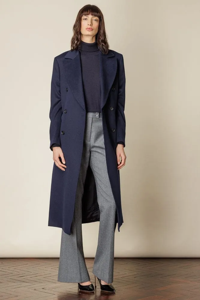 (RTW) Long 6 Button Double Breasted Broad Peak Coat  - Navy Wool