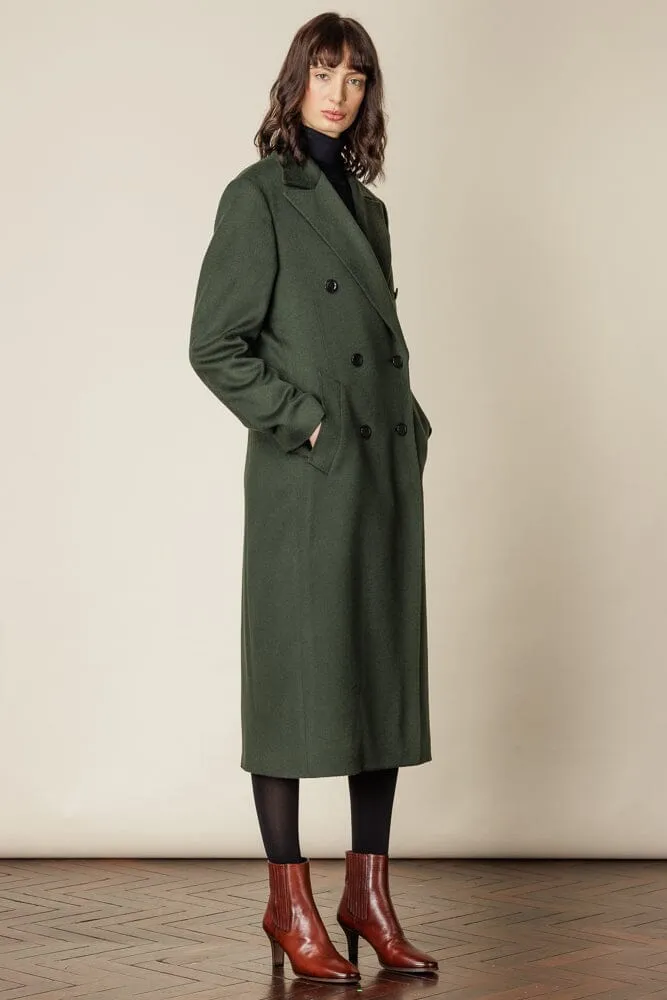 (RTW) Long 6 Button Double Breasted Broad Peak Coat  - Olive Wool