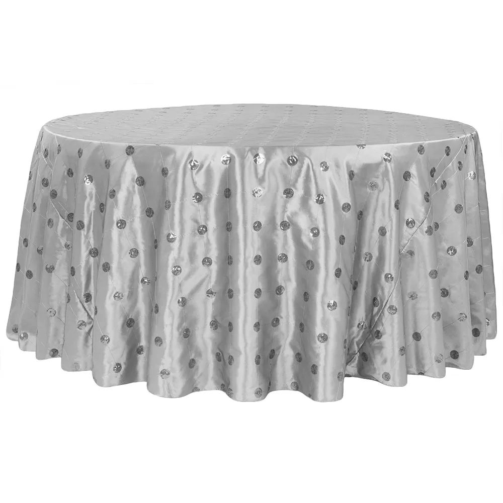 Sequin Embroidery Taffeta 120" Round Tablecloth - Silver