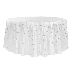 Sequin Embroidery Taffeta 120" Round Tablecloth - White