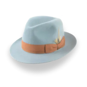 Sky Blue Trilby Fedora Hat with Elegant Feather | The Phoenix