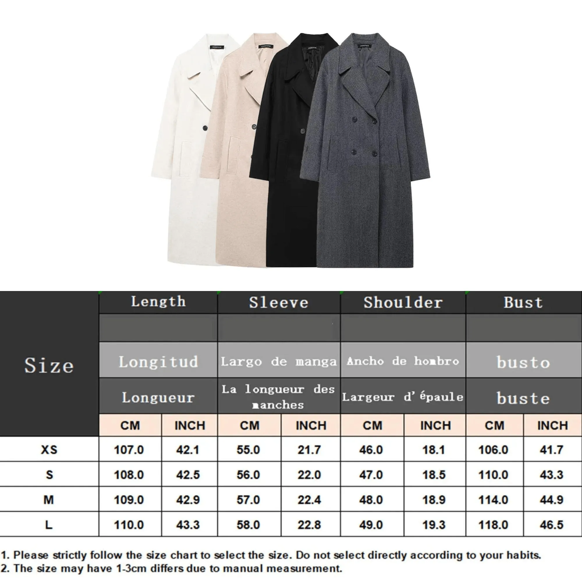 Solid Lapel Women's Double Breasted Long Coat Top Female Pocket Streetwear