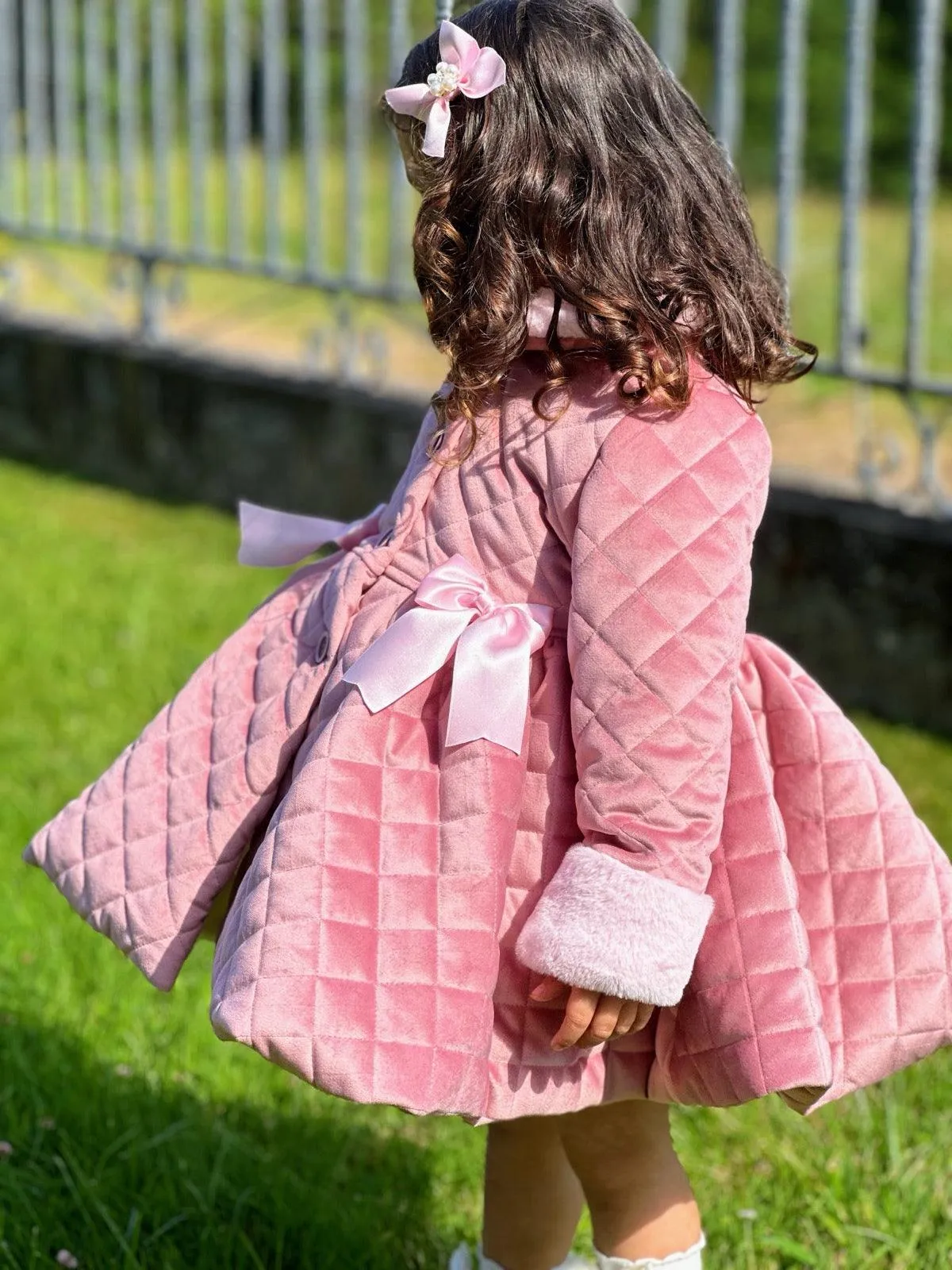 Sonata AW24 PRE-ORDER - Girls Pink Velvet Coat & Cape with Fur Trims