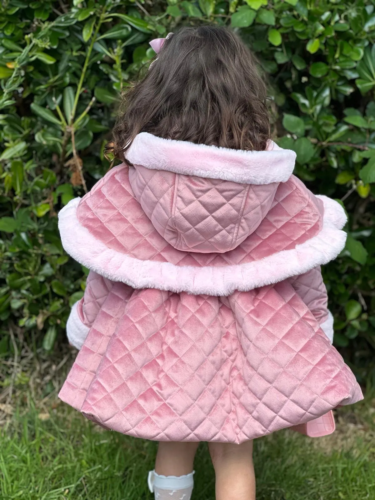 Sonata AW24 PRE-ORDER - Girls Pink Velvet Coat & Cape with Fur Trims