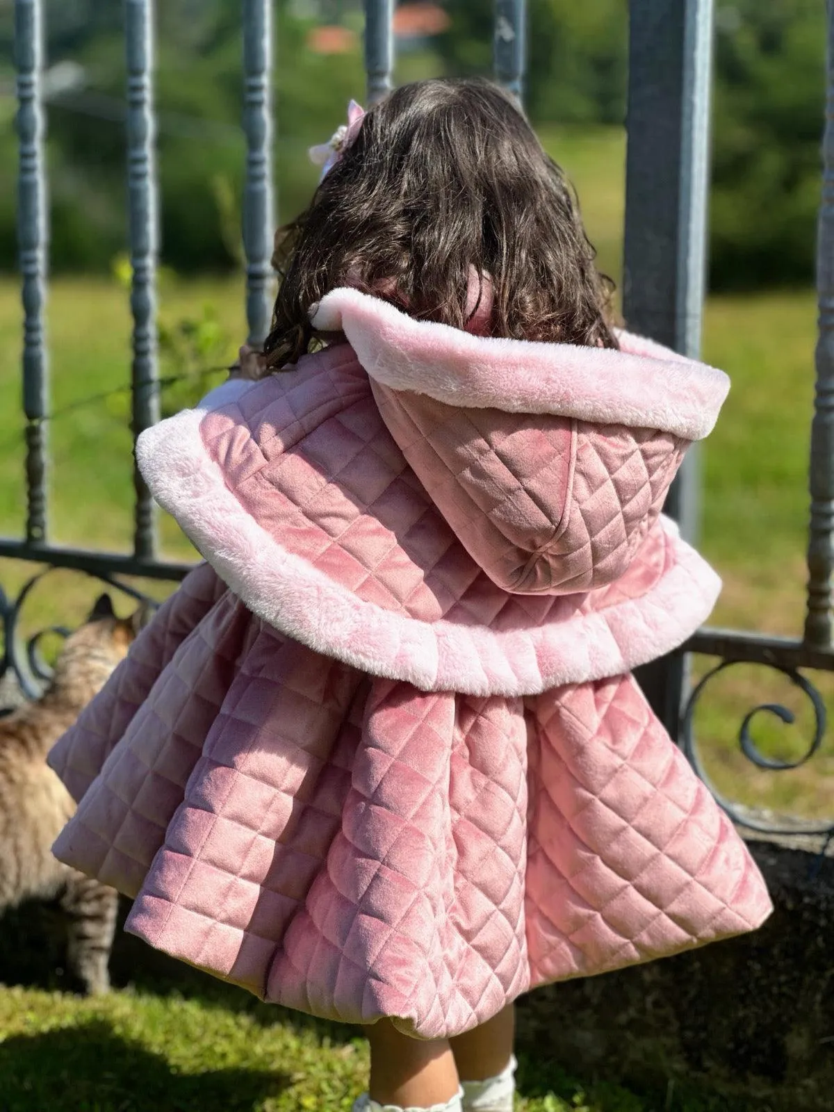 Sonata AW24 PRE-ORDER - Girls Pink Velvet Coat & Cape with Fur Trims