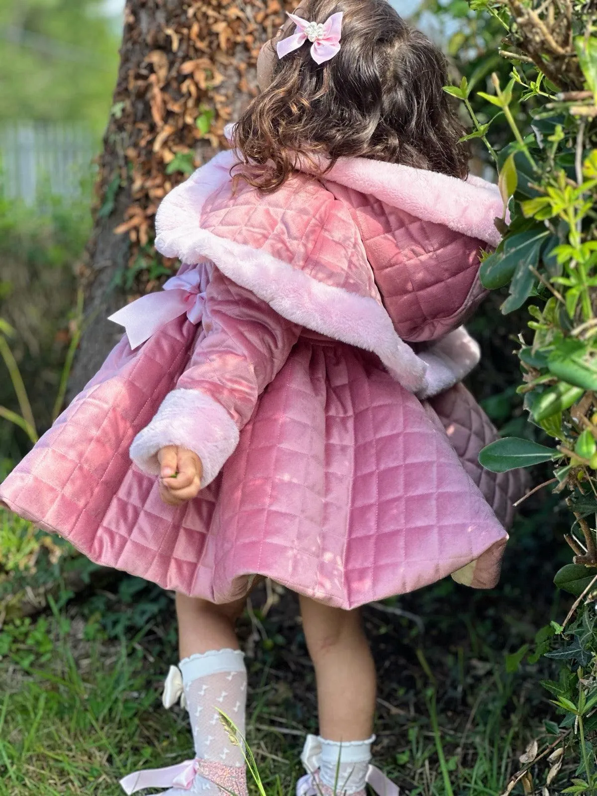 Sonata AW24 PRE-ORDER - Girls Pink Velvet Coat & Cape with Fur Trims