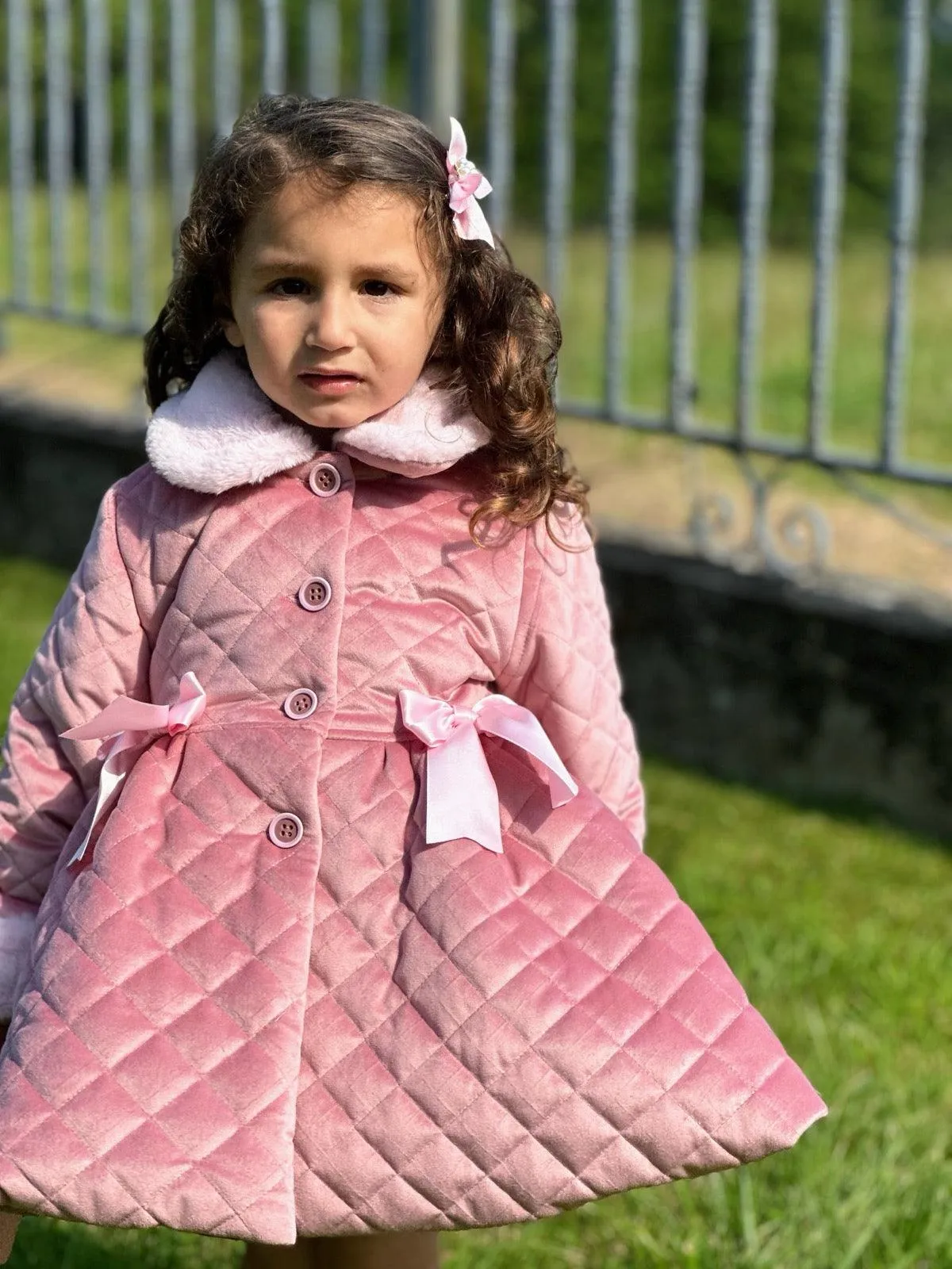 Sonata AW24 PRE-ORDER - Girls Pink Velvet Coat & Cape with Fur Trims