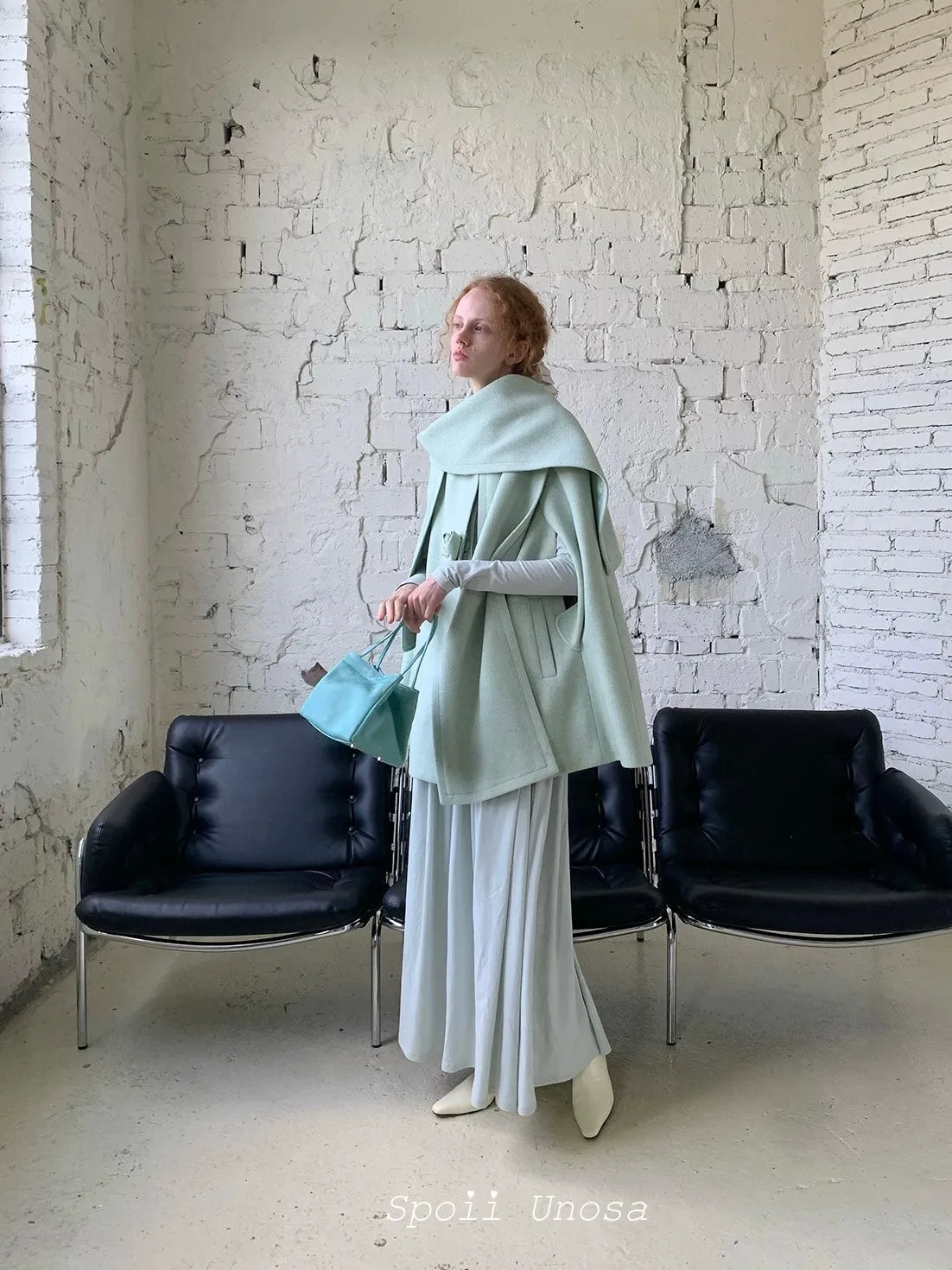 [SPOII UNOSA] Love Myself Mint Aesthetic Wool Coat Maxi Dress Set