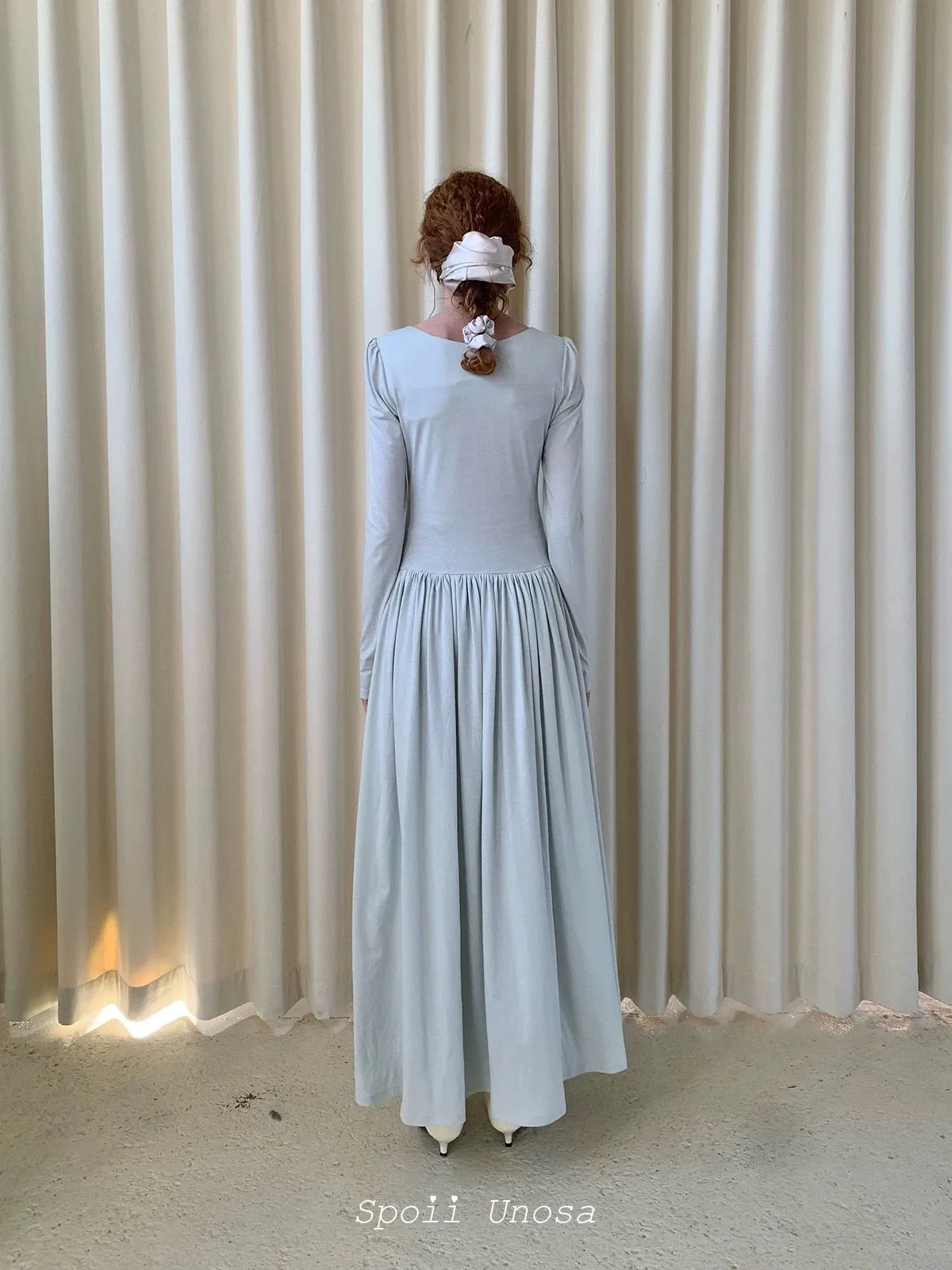 [SPOII UNOSA] Love Myself Mint Aesthetic Wool Coat Maxi Dress Set