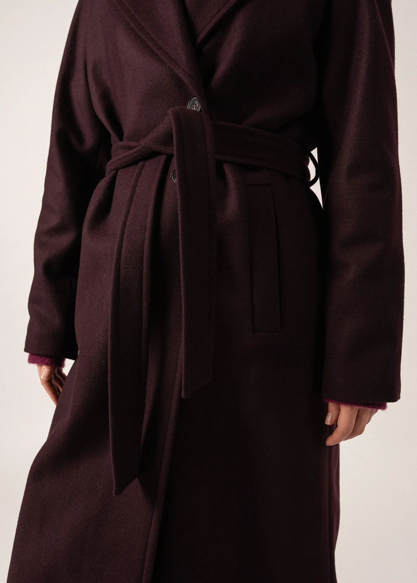 ST ENORA - Tailored Wool Blend Belted Coat for Women (DARK PLUM )