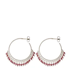 Sterling Silver Medium Fine Garnet Beaded Hoop Earrings