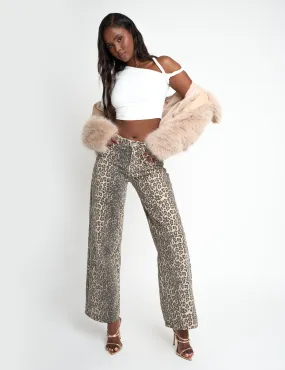 Straight Fit Mid Rise Jean Leopard