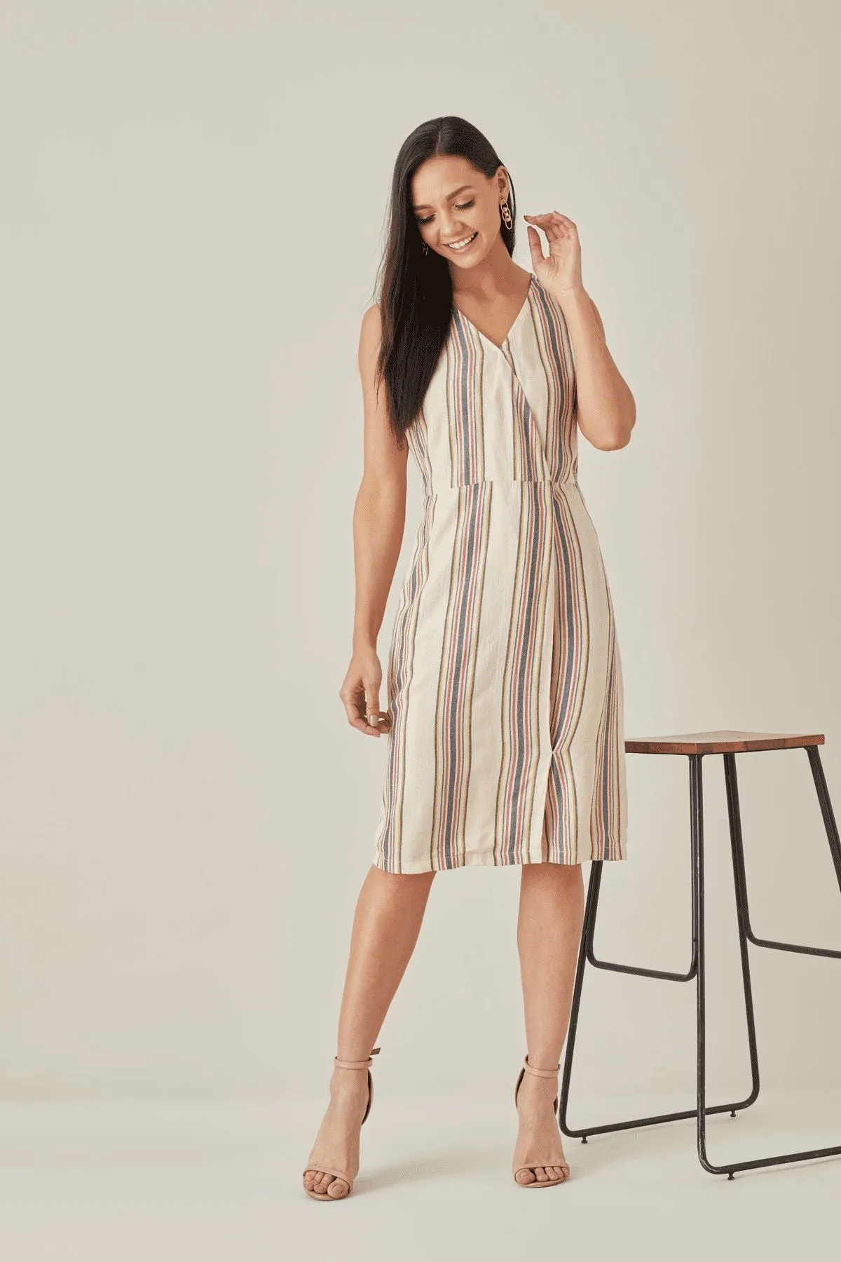 Striped Sheath Dress for Ladies workwear