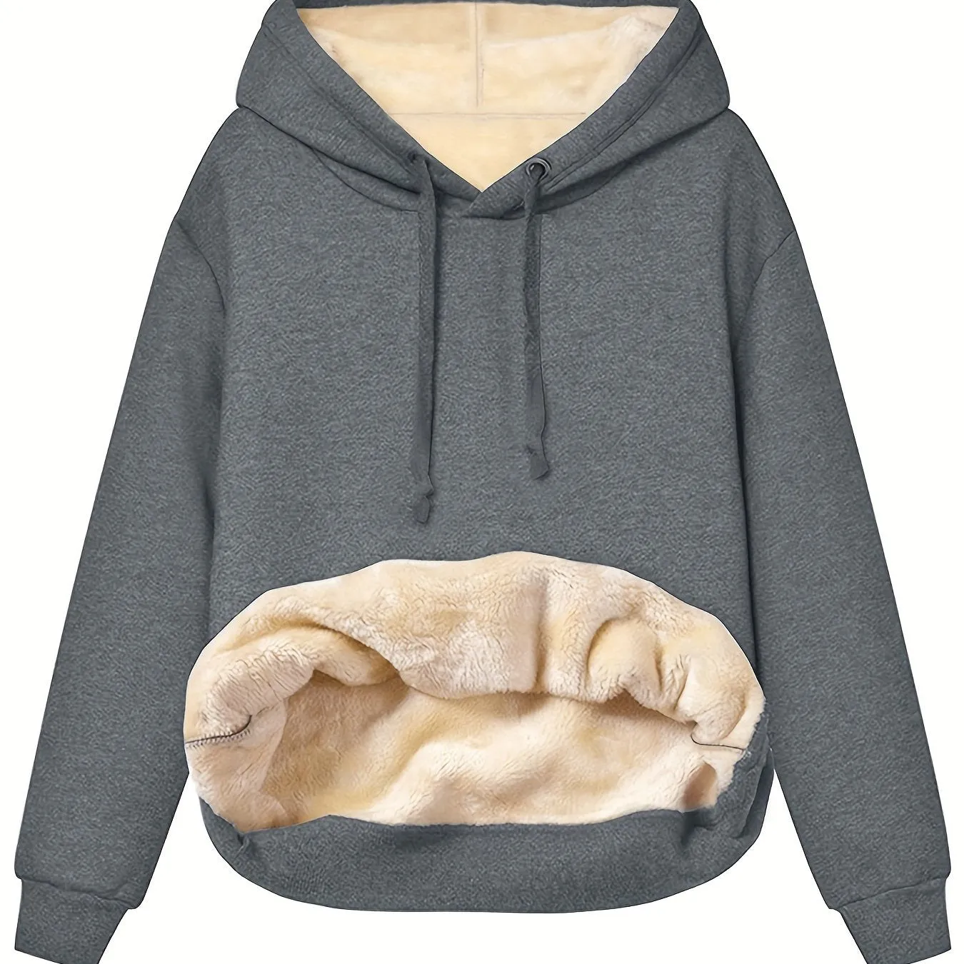 Stylish Womens Hoodie Solid Kangaroo Pocket for Fall  Winter