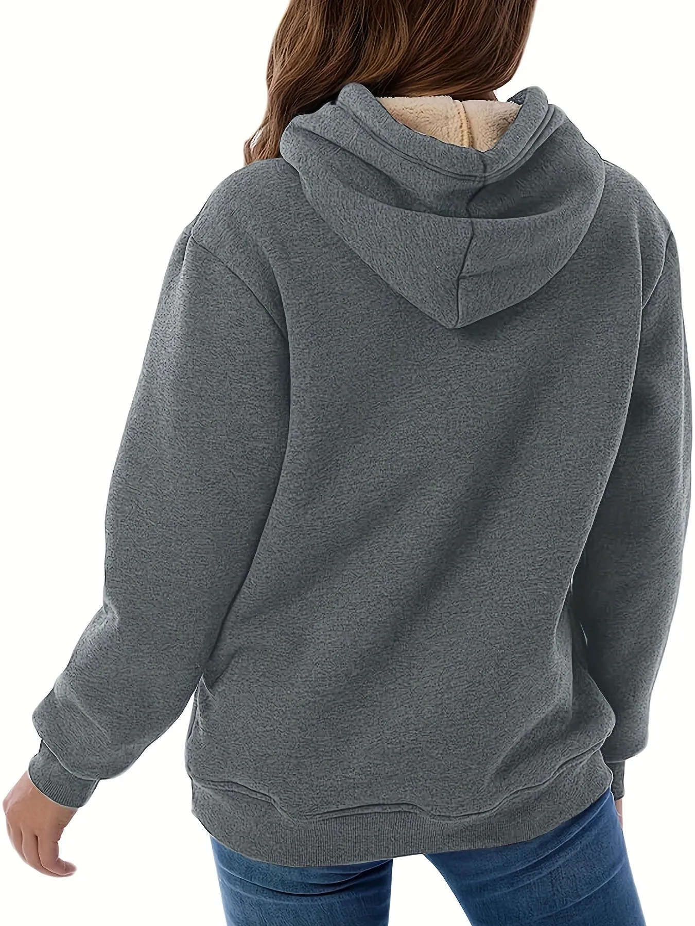 Stylish Womens Hoodie Solid Kangaroo Pocket for Fall  Winter