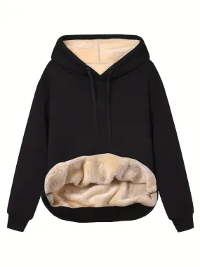 Stylish Womens Hoodie Solid Kangaroo Pocket for Fall  Winter