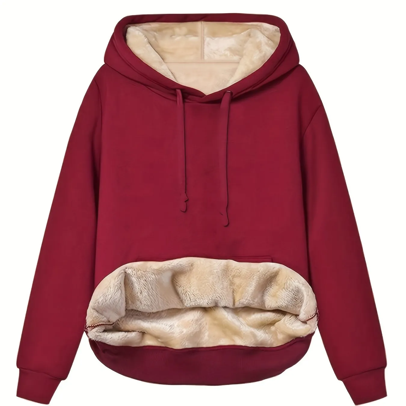 Stylish Womens Hoodie Solid Kangaroo Pocket for Fall  Winter