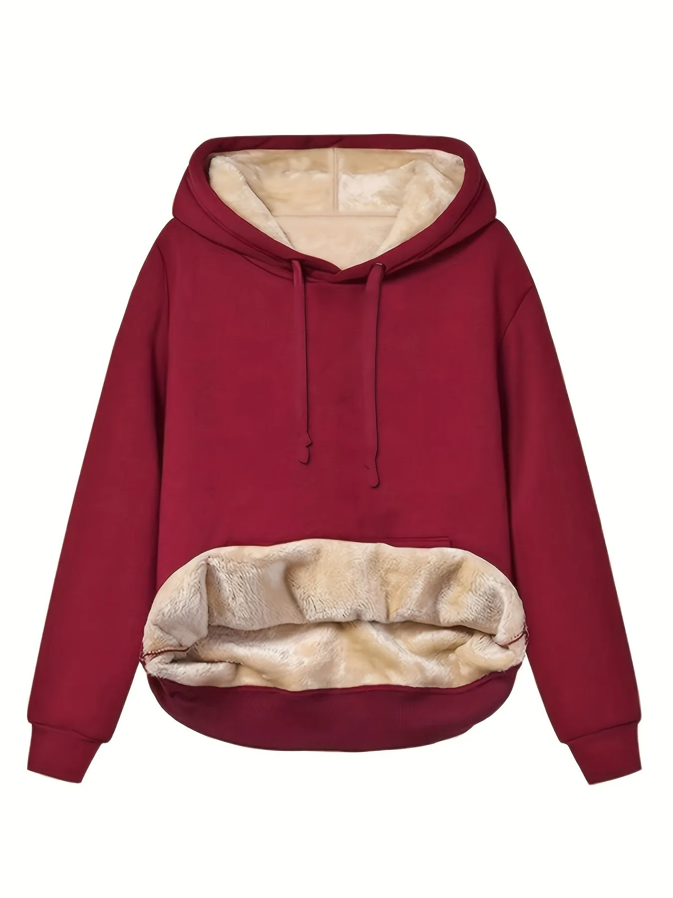 Stylish Womens Hoodie Solid Kangaroo Pocket for Fall  Winter