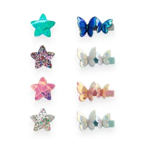 Summer Crystal Holographic Star and Butterfly Hair Clips - Pack of 8