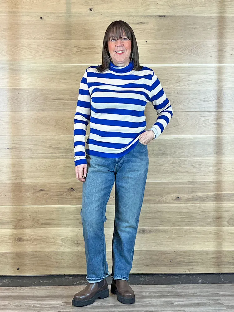 Summum Striped Sheer Turtleneck Top Royal Blue