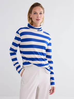 Summum Striped Sheer Turtleneck Top Royal Blue