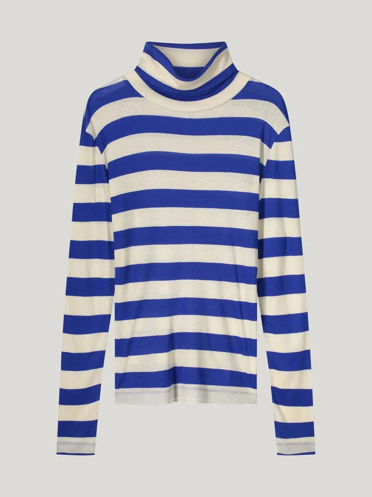 Summum Striped Sheer Turtleneck Top Royal Blue