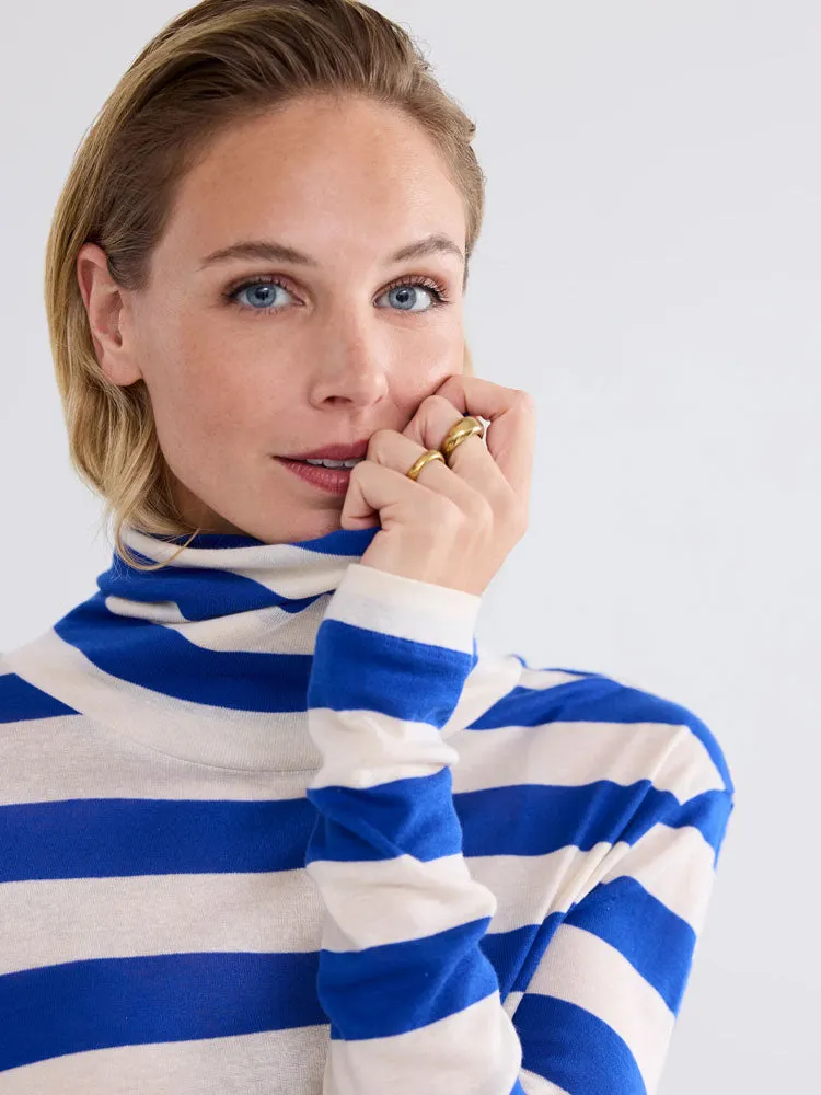 Summum Striped Sheer Turtleneck Top Royal Blue