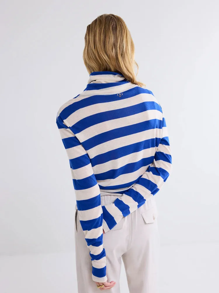 Summum Striped Sheer Turtleneck Top Royal Blue