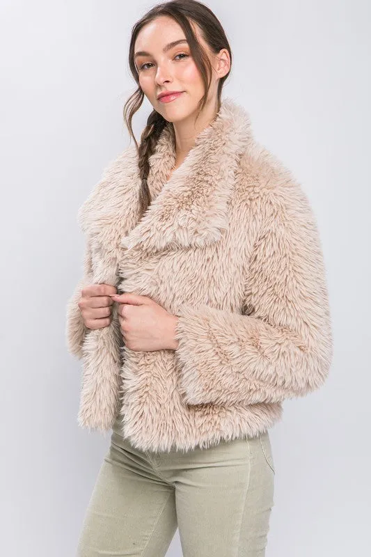 Tan Mid Waist Faux Fur Coat