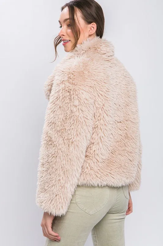 Tan Mid Waist Faux Fur Coat