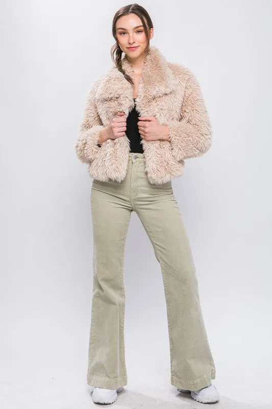 Tan Mid Waist Faux Fur Coat