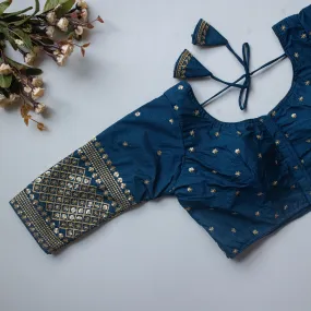 Teal Blue Kashish Silk Blouse with Beautiful Embroidery and Sequined Touch