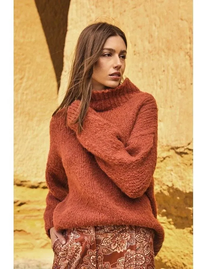 Terracotta Soft Cable Knit Turtleneck