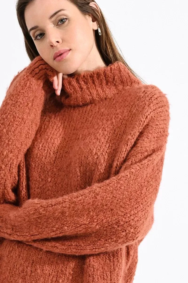 Terracotta Soft Cable Knit Turtleneck