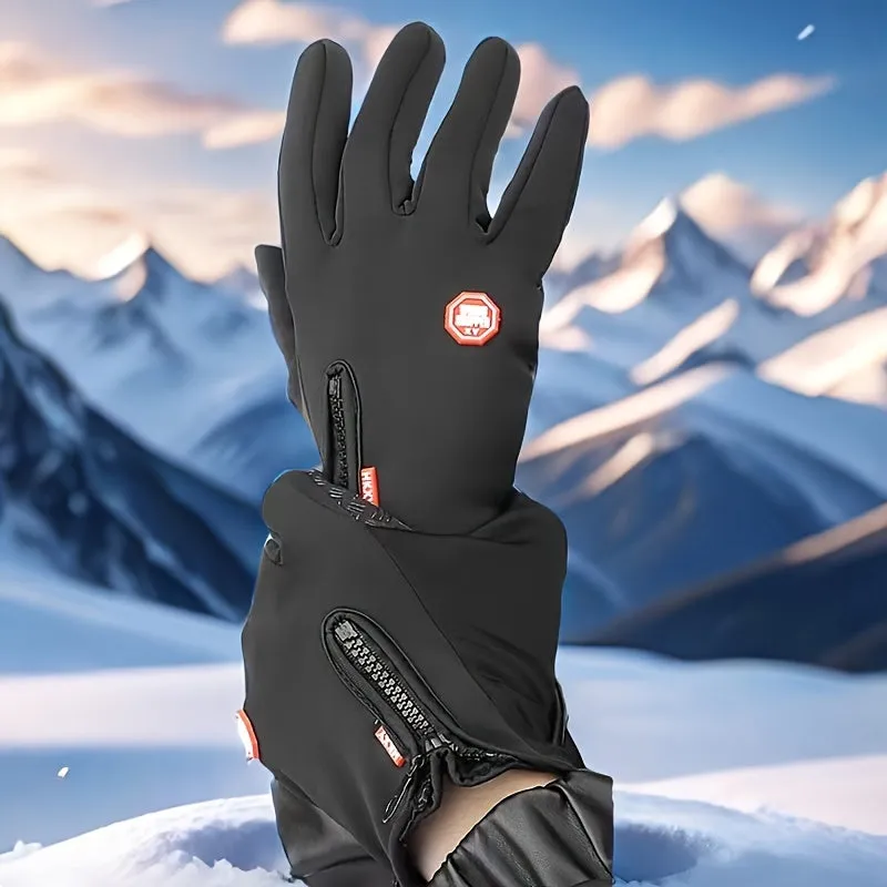 Touchscreen-Compatible Gloves - Waterproof, Warm & Windproof for Outdoor Activities, Non-Slip Grip, Zipper Closure