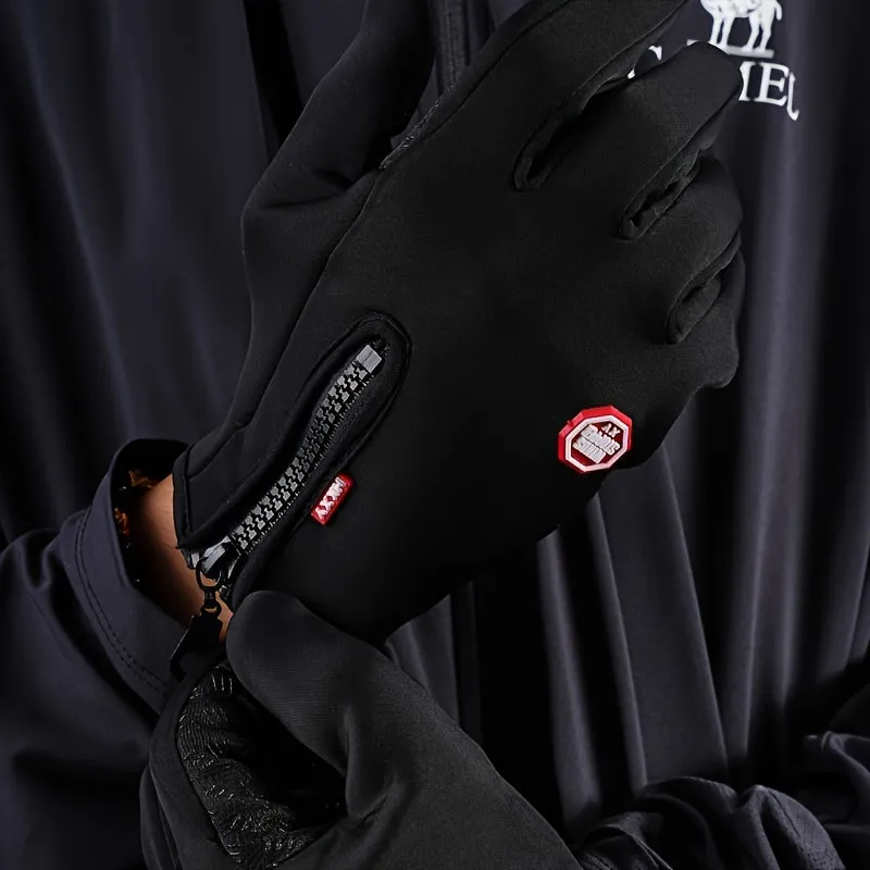 Touchscreen-Compatible Gloves - Waterproof, Warm & Windproof for Outdoor Activities, Non-Slip Grip, Zipper Closure