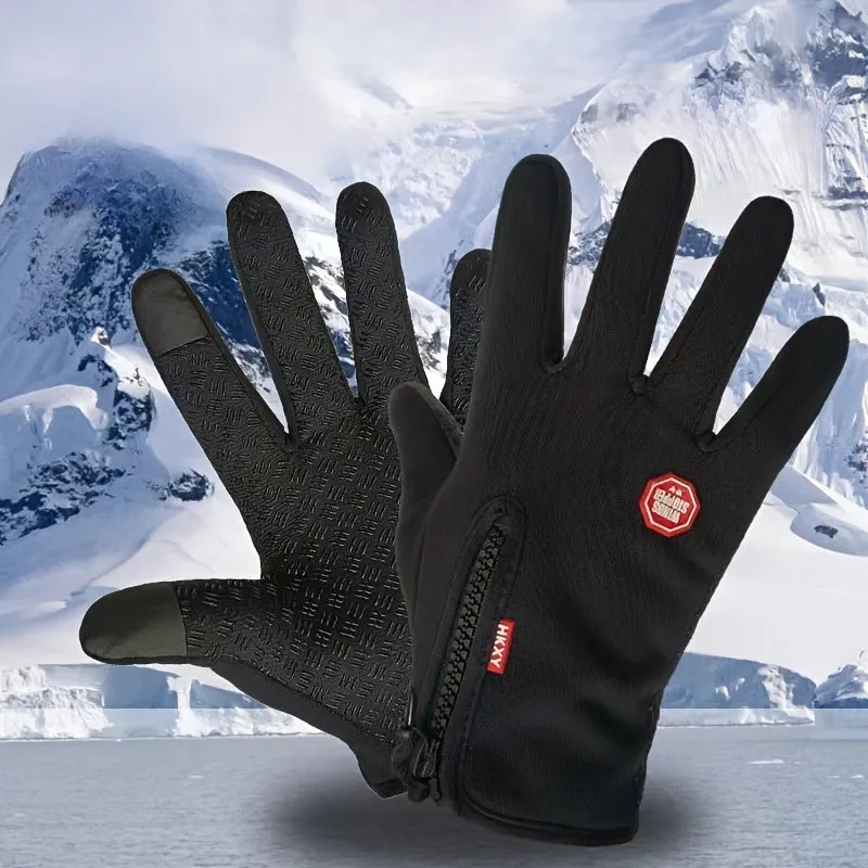 Touchscreen-Compatible Gloves - Waterproof, Warm & Windproof for Outdoor Activities, Non-Slip Grip, Zipper Closure