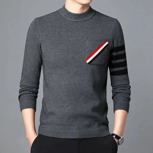 Turtleneck Solid with Pocket Decoration Sweater