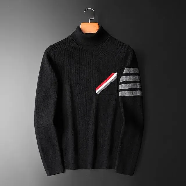 Turtleneck Solid with Pocket Decoration Sweater