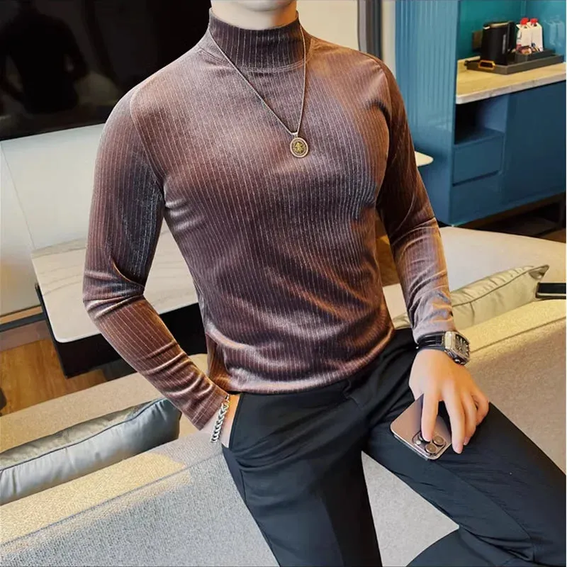 Turtleneck Stripe Slim Fit T-Shirt