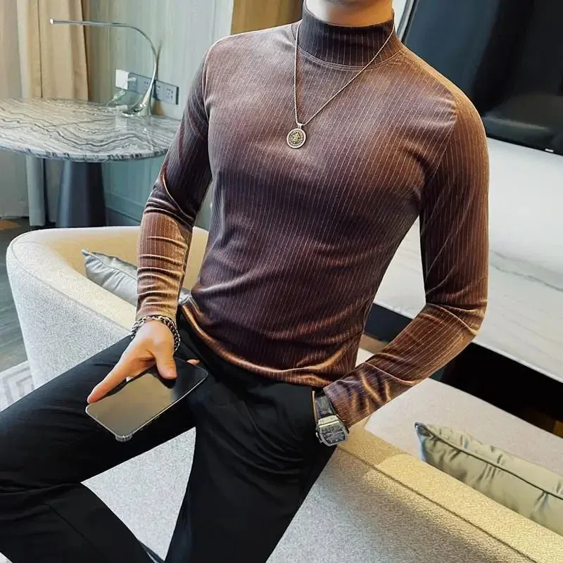 Turtleneck Stripe Slim Fit T-Shirt