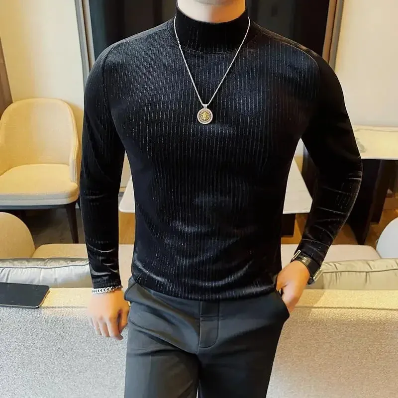 Turtleneck Stripe Slim Fit T-Shirt