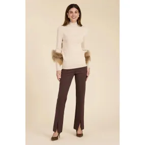 Tyler Boe Cotton Cashmere Mock Neck Fur Sweater