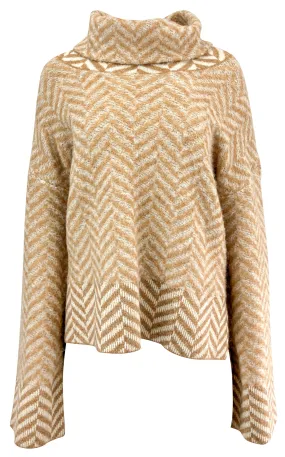 Veronica Beard Bolina Herringbone Knit Sweater in Camel