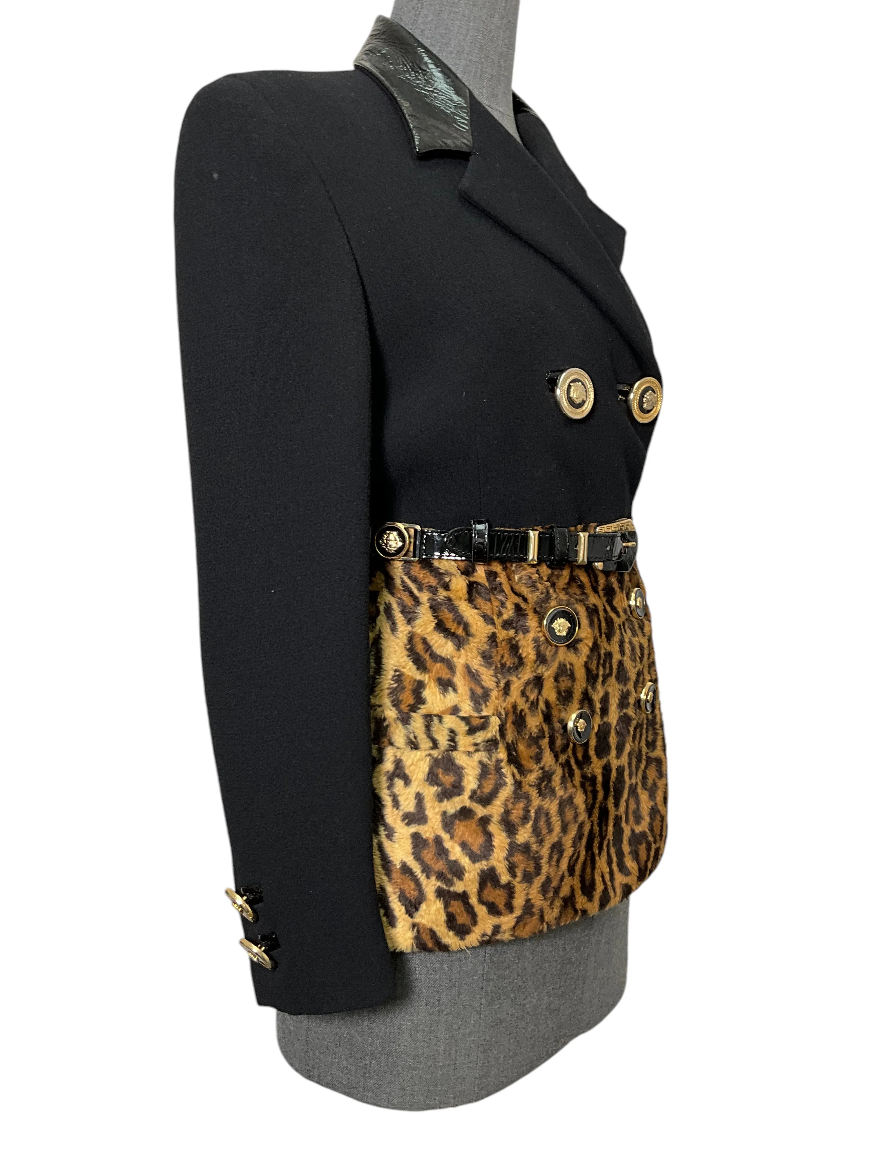 VERSACE Vintage Animal Print Double Breasted Skirt Suit Size S